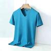 Men's Solid Color V Neck T Shirt Casual Slim Fit Breathable Short Sleeve Basic Top for Daily Wear Brown
