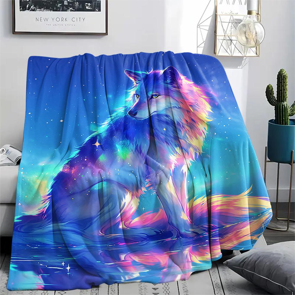 Dreamy Wolf Print Flannel Blanket, High quality Comfortable for All Seasons, Home Decor, Warmth and Comfort, Perfect for Christmas Gifts