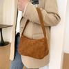 Solid Color Simple Corduroy Bag Women's Spring/Summer New Western Style Shoulder Small Square Bag Popular Fashion Underarm Bag