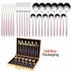 Tableware Set Gift Box Fabulous Cutlery Knife Fork Dessert Spoon Coffee Spoon 24PCS Gold Flatware Dinnerware Sets