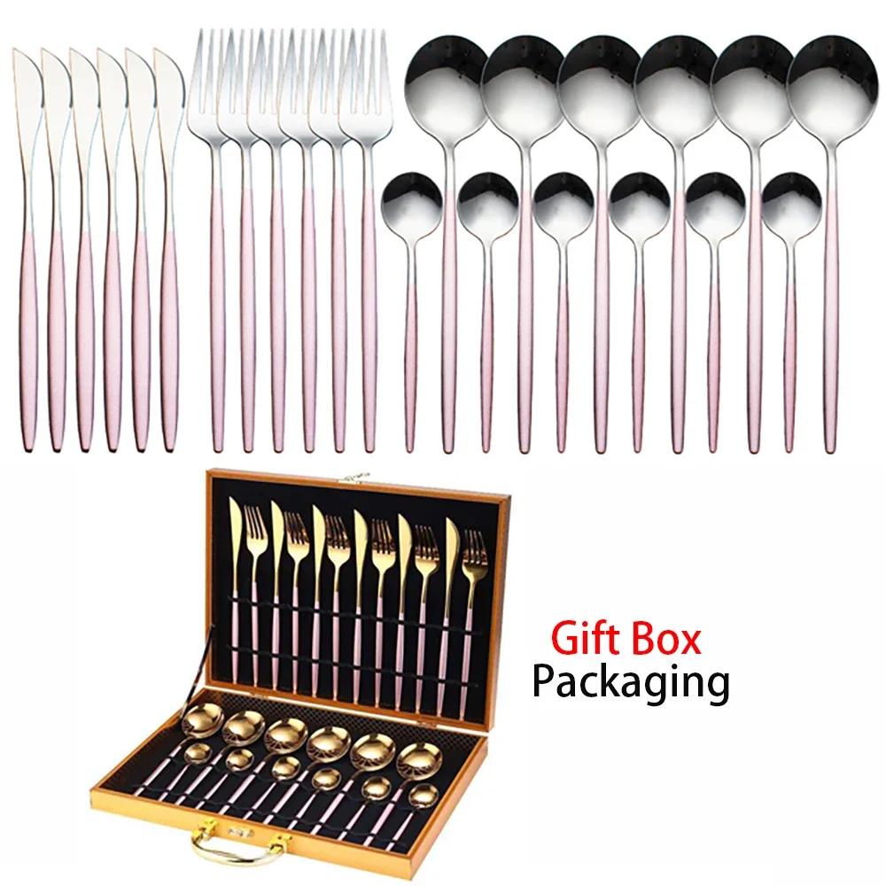 Tableware Set Gift Box Fabulous Cutlery Knife Fork Dessert Spoon Coffee Spoon 24PCS Gold Flatware Dinnerware Sets