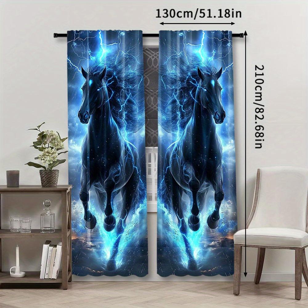 2 Packs Modern Horse Print Filter Curtains, Machine Washable, Ripplefold Bar Pocket Window Treatment Home Decoration