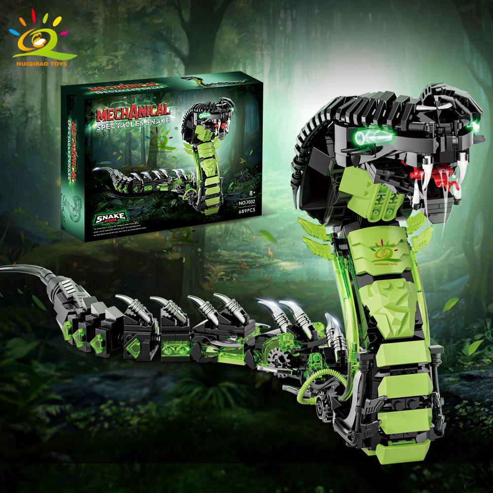 HUIQIBAO MOC Cobra Snake Animal Model Building Block Bricks Assembly Construction Toy For Children Kid DIY Game Home Desk Decor