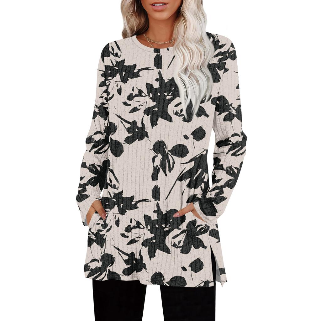 Damegensere Rund hals Langermet Skjorter Med Lommer Høstantrekk Mote Vinterklær Sideslisse