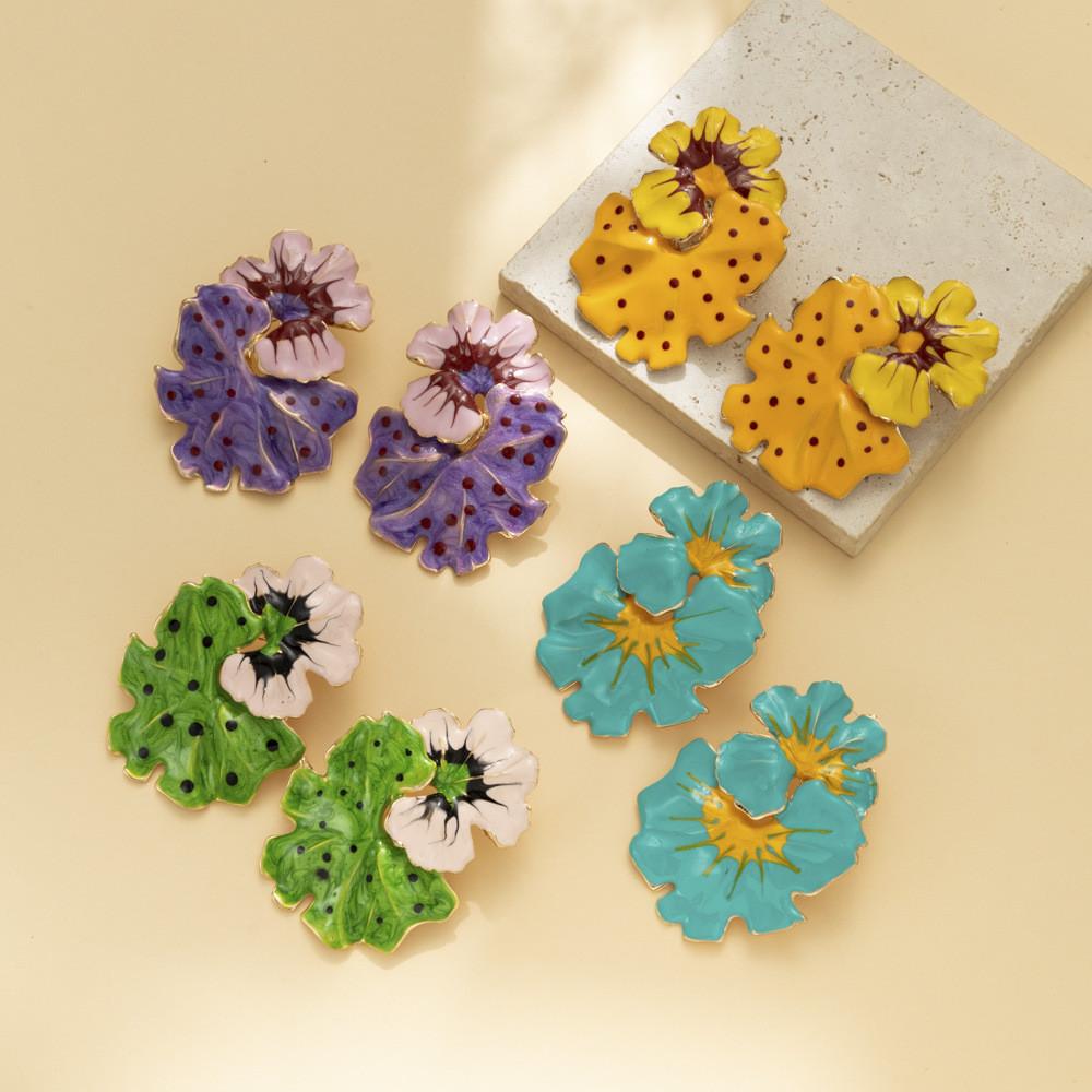 Chic European Style Enamel Drop Oil Floral And Leaf Earrings For Women