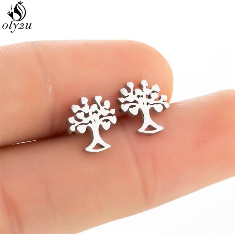 Bohemia Plant Stainless Steel Earrings Women Apple Cherry Leaf Mushroom Flower Stud Earring Piercing Jewelry