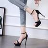 Comemore Sexy Black Extreme High Heels Platform Sandals for Women Buckle Strap Open Toe Sandal Stripper Pole Dance Shoes