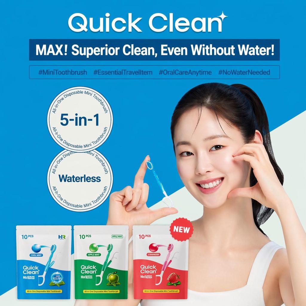 HR Medical Quick Clean 5-in-1 Disposable Toothbrush 10pcs (Mint / Apple Mint / Strawberry) (10 Options)