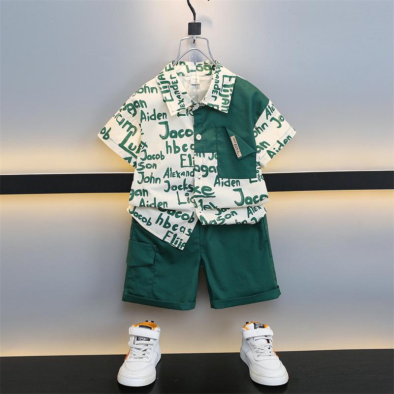 

Boys Summer 2024 Cool Two-Piece Set: Lightweight Shirt & Shorts 110 cm зелёный
