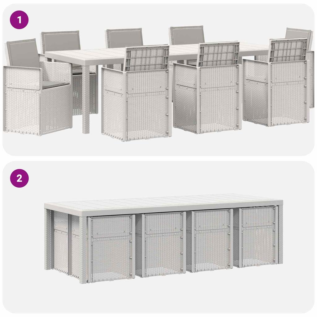 Garden Dining Set 9 pcs White and Light Grey PP