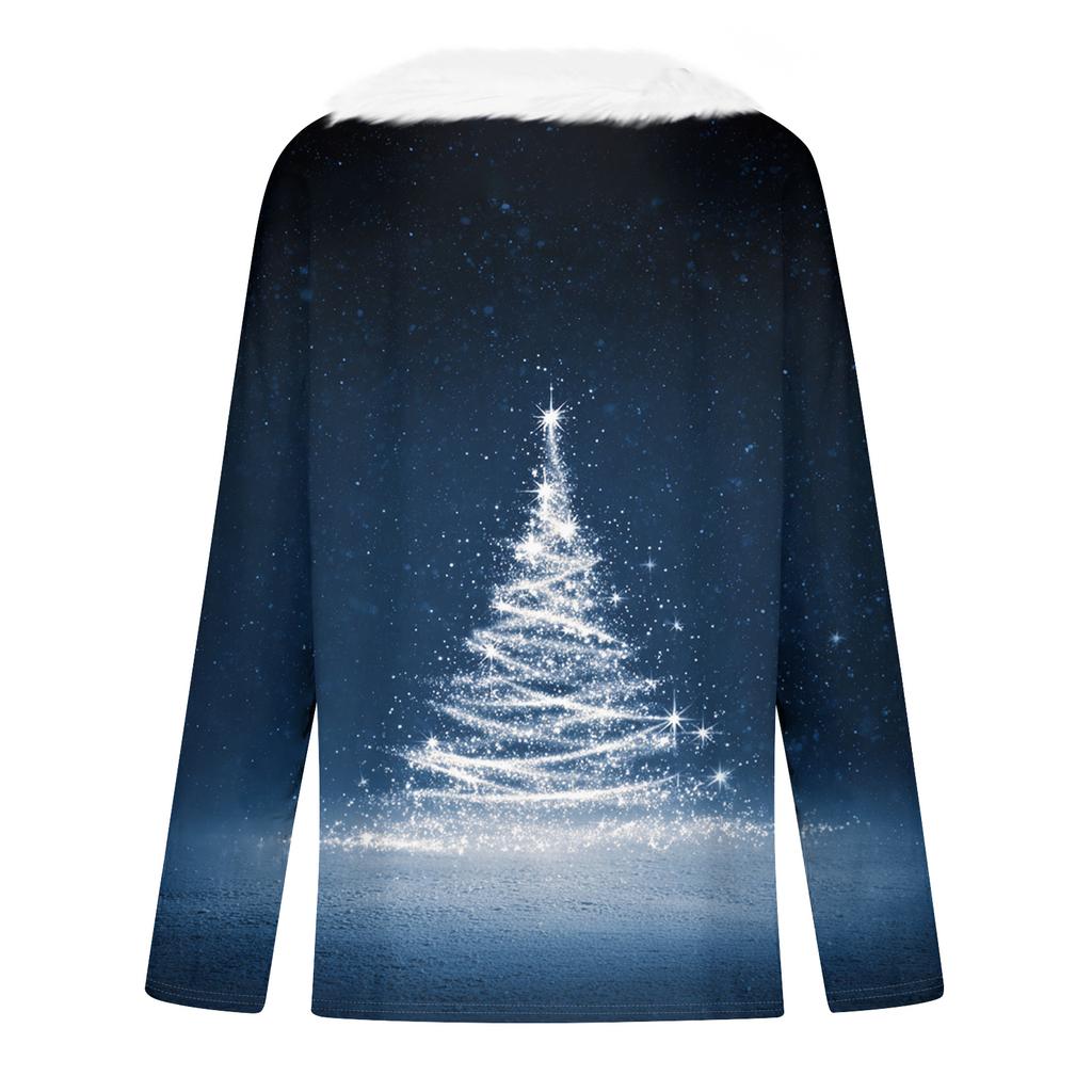 Women's Fashion Casual Long Sleeve Christmas Printed Plush Collar V-Neck Top