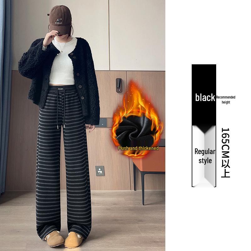 

Women s High-Waisted Fleece-Lined Striped Wide-Leg Pants for Autumn/Winter - Warm Casual Straight-Leg Sports Pants for Children. XL (115-125 lbs, Fabric Upgrade)