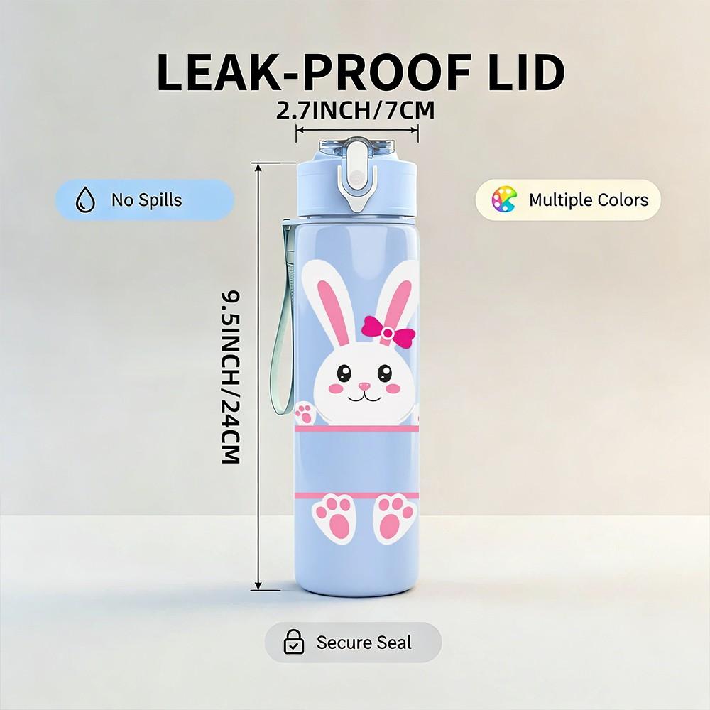 1PC Simple Line Bunny Minimal Easter Art 750ml Color Plastic Sports Water Bottle Leakproof Flip Straw Lid Suitable for Sports Office Home Use