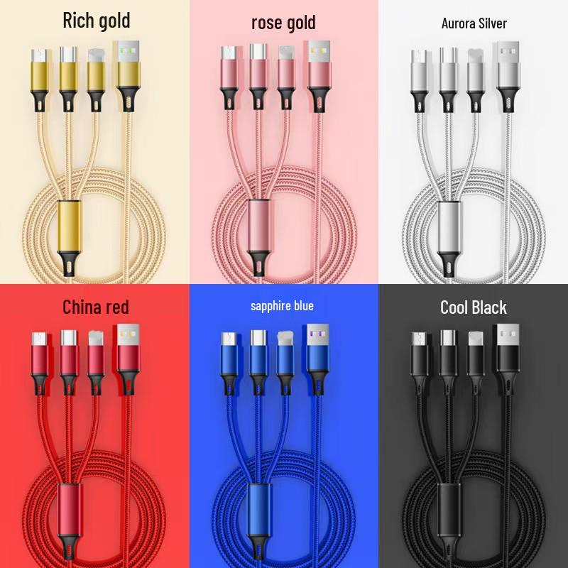Braided 3-in-1 Fast Charging Cable with Custom Logo Printing 1.2m braided 3-in-1 (bare cable)