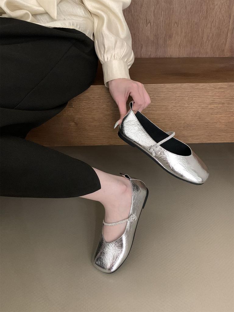 Gentle shallow mouth single shoes women's new rhinestone sparkling Mary Jane shoes grandma shoes flats