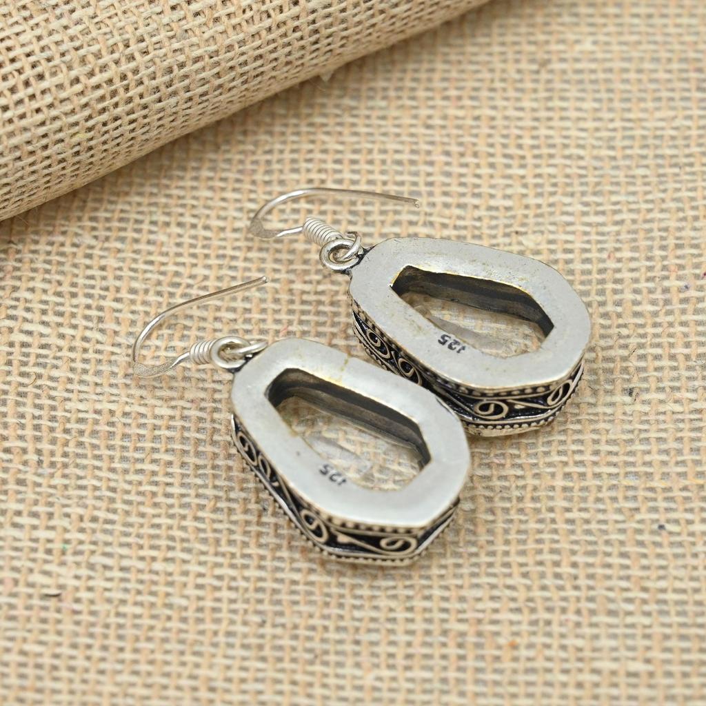 Orecchini fatti a mano in argento sterling 925 con pietra preziosa topazio bianco, regalo delicato per lei