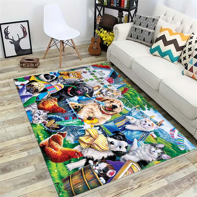 Cute Pets Dogs Cats Area Rug, Farm Animal Floor Mat