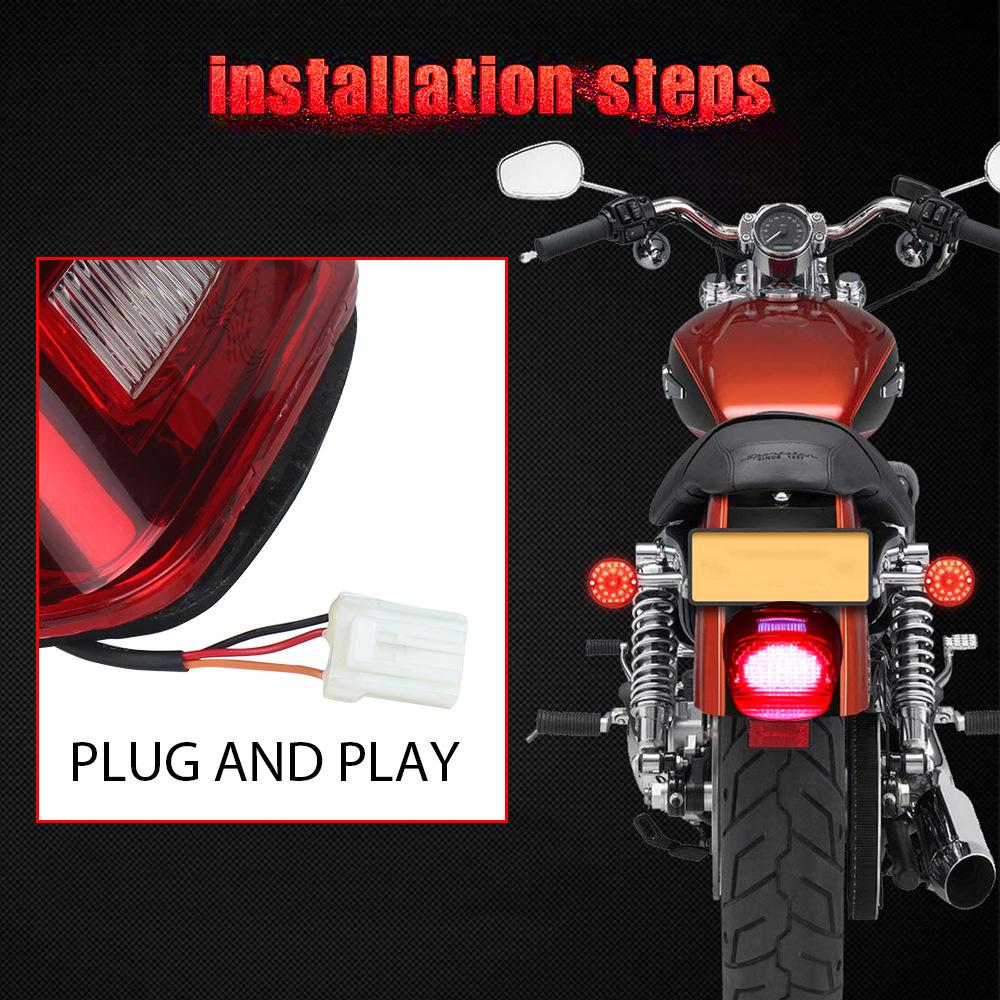 Smoked LED Tail Light for Motorcycle, Rear Taillights with Brake, License Plate Lights, Harley FLST, FXSTB, FXST