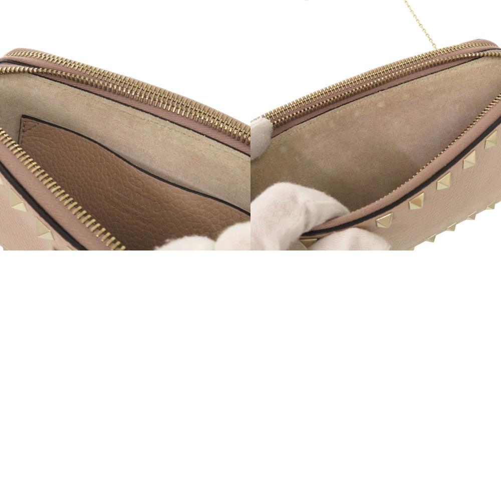 Used AUTHENTIC Valentino Garavani Chain Shoulder Rock Studs Shoulder Bag Pink Beige