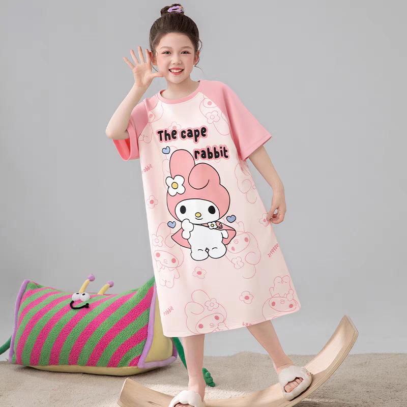 Girls' Short Sleeve Summer Pajama Set for Older Kids - Thin, Comfortable Homewear and A/C Nightgown