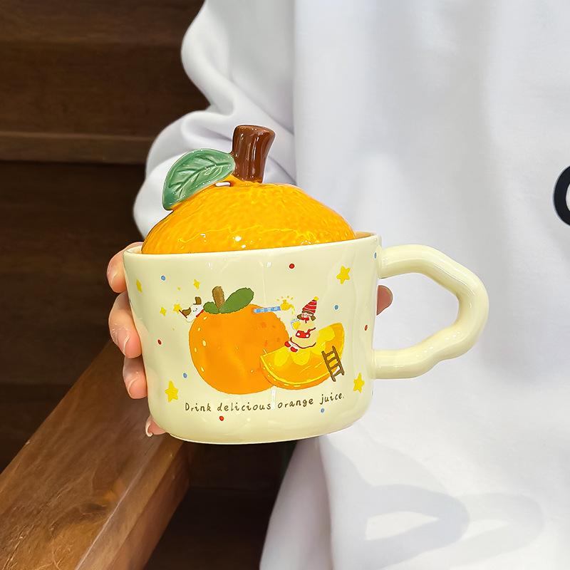 Оранжевая керамическая кружка с крышкой - Милый подарок для офиса, дома или на день рождения 330ML