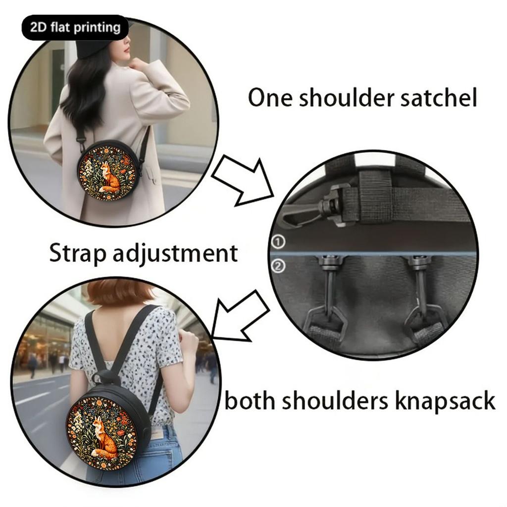 Schattige Vossenprint Ronde Schoudertas Casual Messenger Bag voor Vrouw Beste Cadeaus 2D Platte Casual Dagelijkse Crossbody Tas