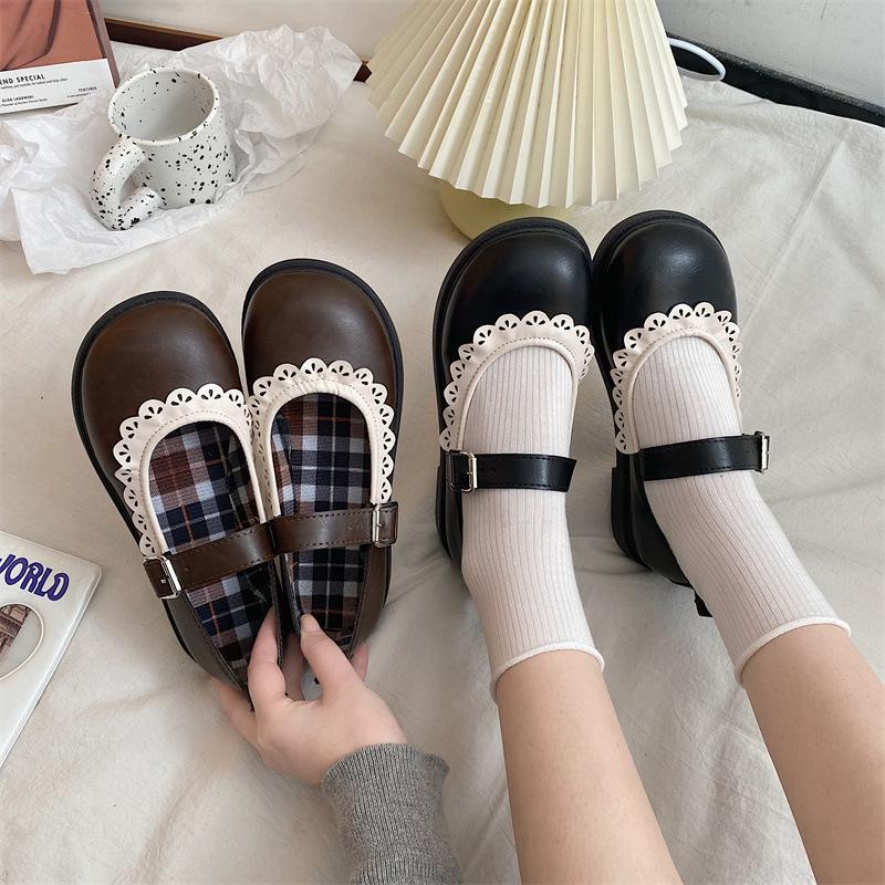 Fashion Lace Princess  Cute Lolita Shoes Student Uniform Shoe Retro Sweet Girls Vintage Black Brown Gothic Round Toe Loafers