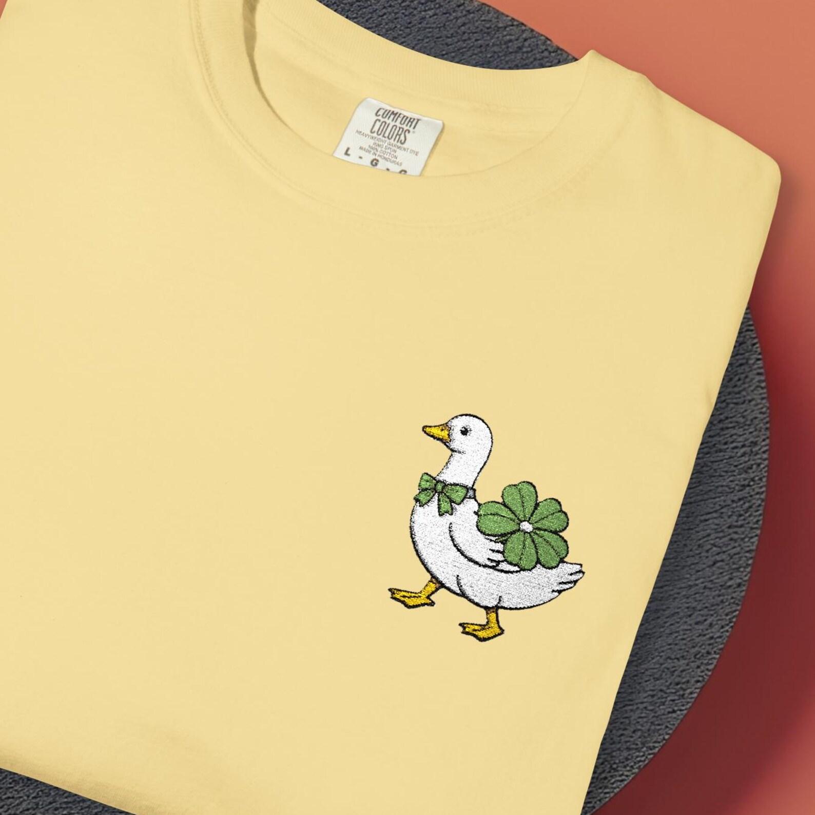 Comfort Colors Lucky Goose Embroidered Shirt, Goose with Clover T shirt, Irish Shirt Gift for St Patrick’s Day XL