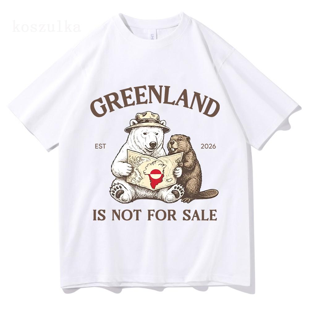 Grönland ist nicht zu verkaufen T-Shirt Lieber Grönland Tier Cartoon Print Kleidung Bequemes Baumwolle Lässiges Kurzarm Unisex T-Shirt