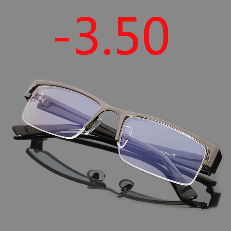 Metal Stainless Myopia Eyeglasses Computer Men Eyeglasses Half Frame Spectacles Anti Blue Ray Eyeglass -1.0 -1.5 -2.0 to -5.0 -6.0