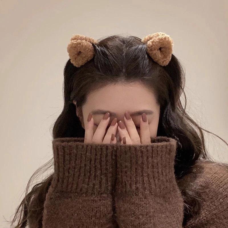 2Pcs Plush Cat Ears Shape Hair Clips Women Sweet Cute Beige Duck Beak Clip Hairpin Fashion Girls Headwear Hair Accessories