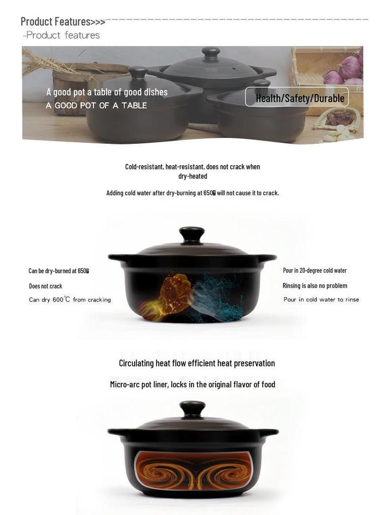 High-Temperature Resistant Clay Pot for Noodles, Casseroles, and Soups – Ideal for Open Flame Cooking, Spicy Hotpot, and Porridge.