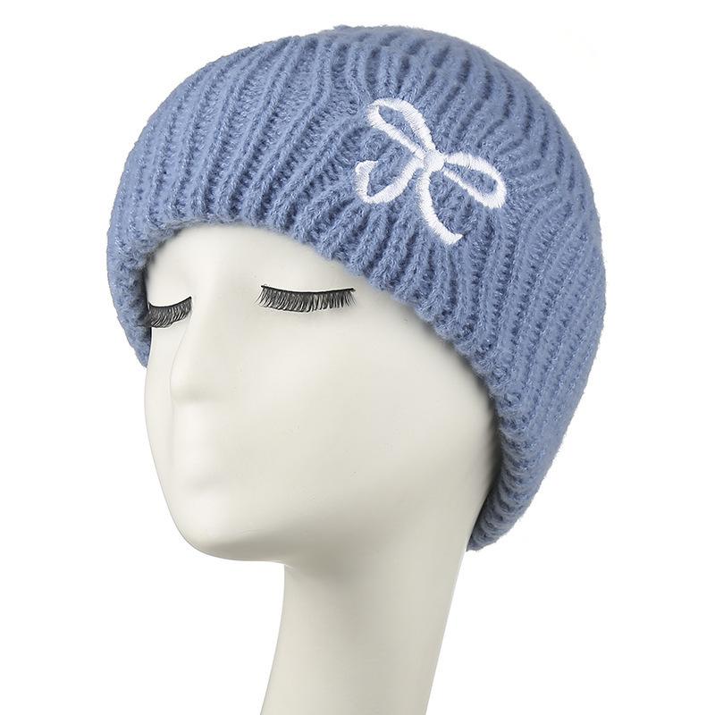 Women Bow Warm Knitted Wool Hat Thickened Hat Autumn and Winter Pullover Hat Wool Hat