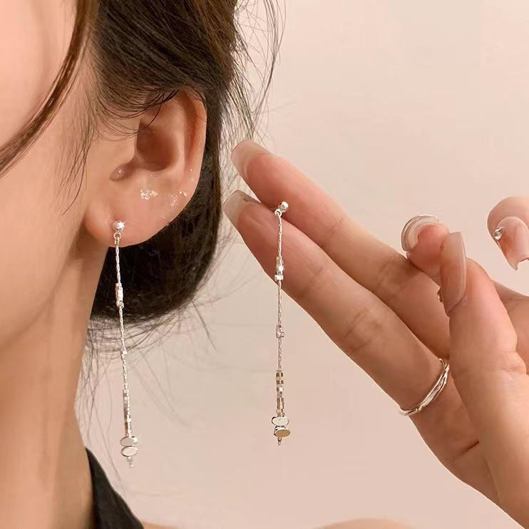 "925 Silver Long Tassel Zircon Bow Earrings for Women - Light Luxury & Versatile Design"