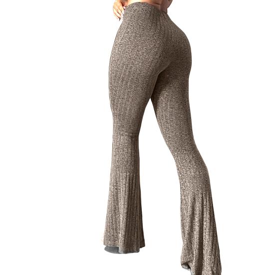 Yoga Pants Women Wide Leg Casual Trousers Elastic High Waist Hip-Hugging Style Solid Color Ribbed Fitness Pants