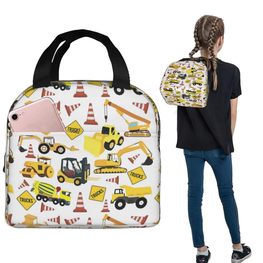 Cartoon Truck Car Tractor Excavator Pattern Insulated Lunch Bag for Women Children Portable Food Boxes Thermal Lunch Box Tote