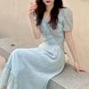 Summer French Gentle Sweet Square Neck Short Sleeve Top Women's Waist Skinny Temperament Skirt Two-piece Set