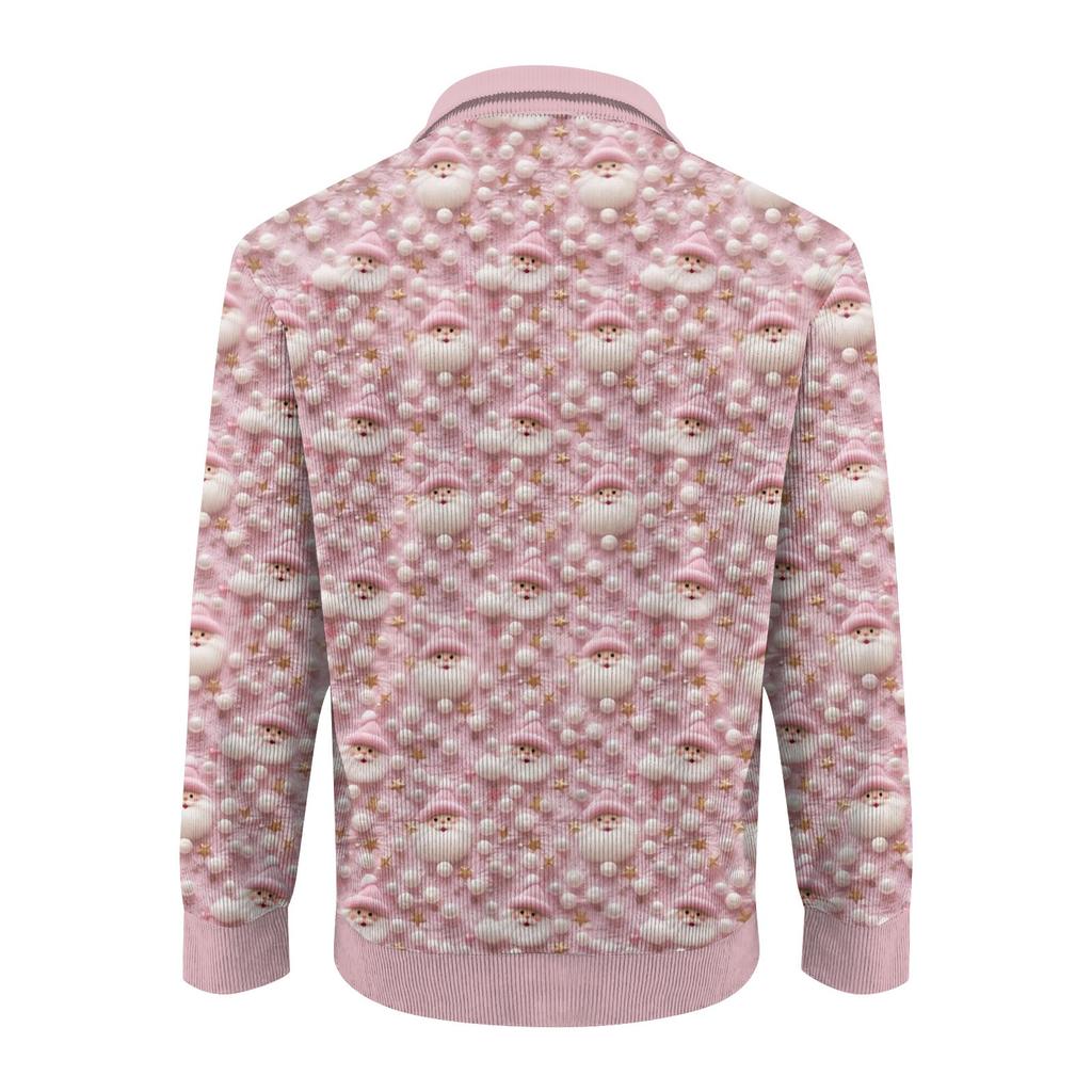 Men's Christmas Cotton Pullover Long Sleeve Outdoor Shirt Vintage Corduroy Button Stand Collar Shirt Casual Sweatshirt Christmas Print Top