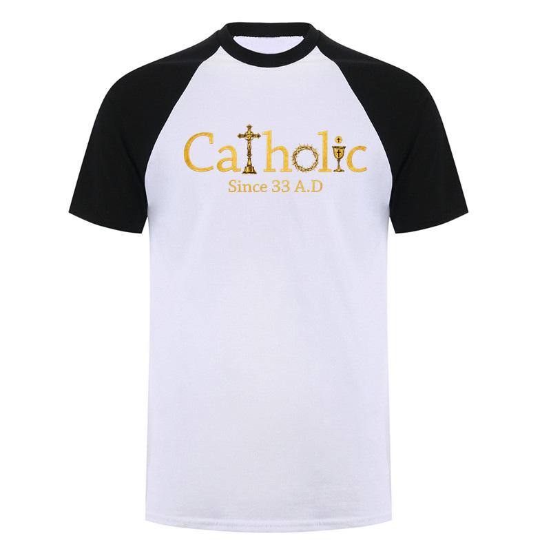 Catholic Since 33 Ad Christian T Shirt Jesus Crucifix Eucharist Faith Graphic Tee Religious Gift Tops Da335
