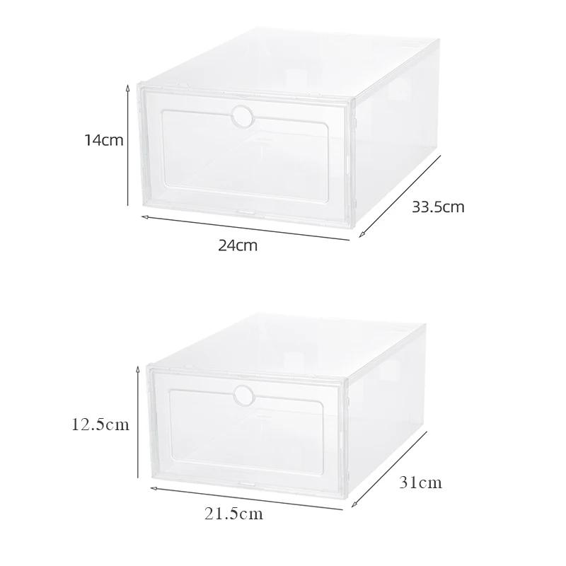 Lot de 6 boîtes à chaussures en plastique pliables, épaisses et transparentes, boîte à tiroirs, boîte empilable, organisateur de chaussures