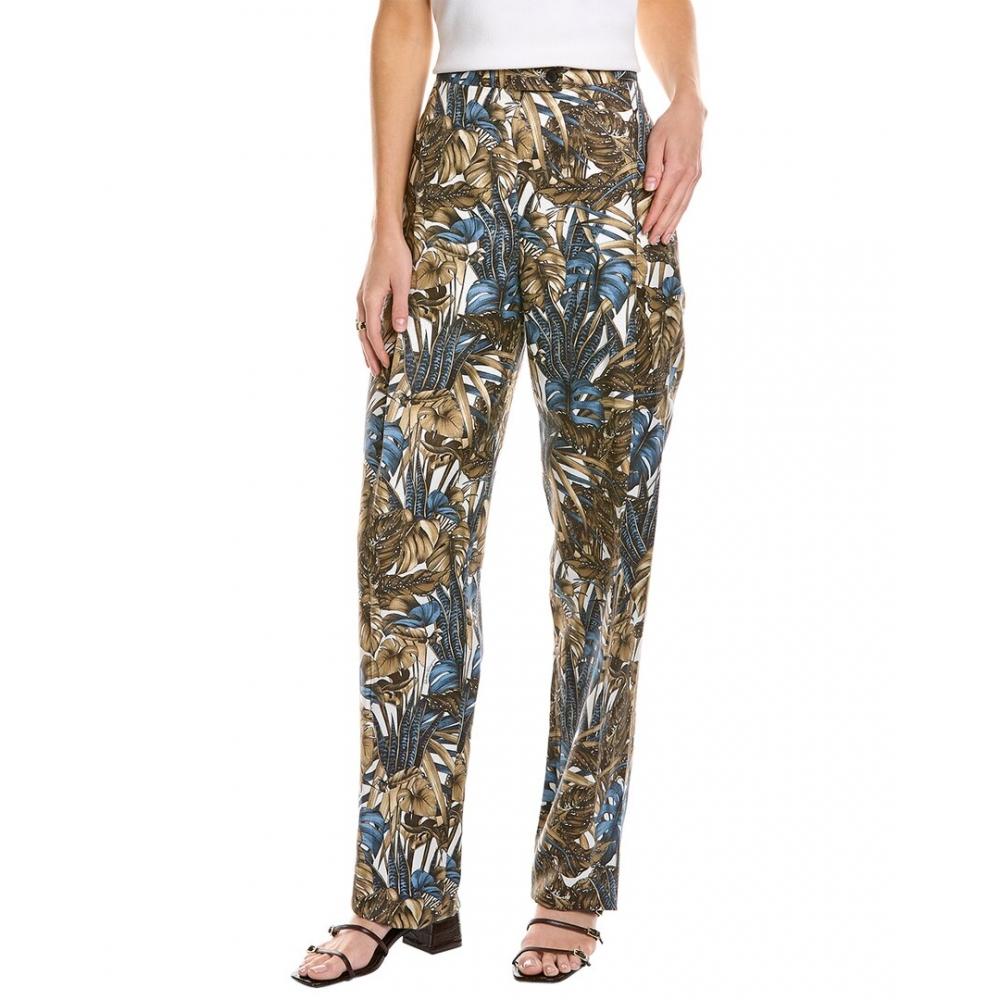 Salvatore Ferragamo Ferragamo Printed Foliage Silk   Linen Blend Pant White