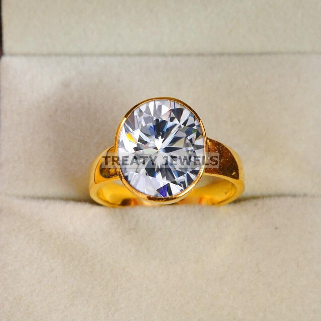 Moissanite Oval Cut With 925 Sterling Silver Gold Plated Ring For Men's #B271 JL375681917911