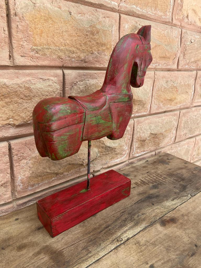 Hand Carved Wooden Horse Statue: Painted Indian Art Home Decor