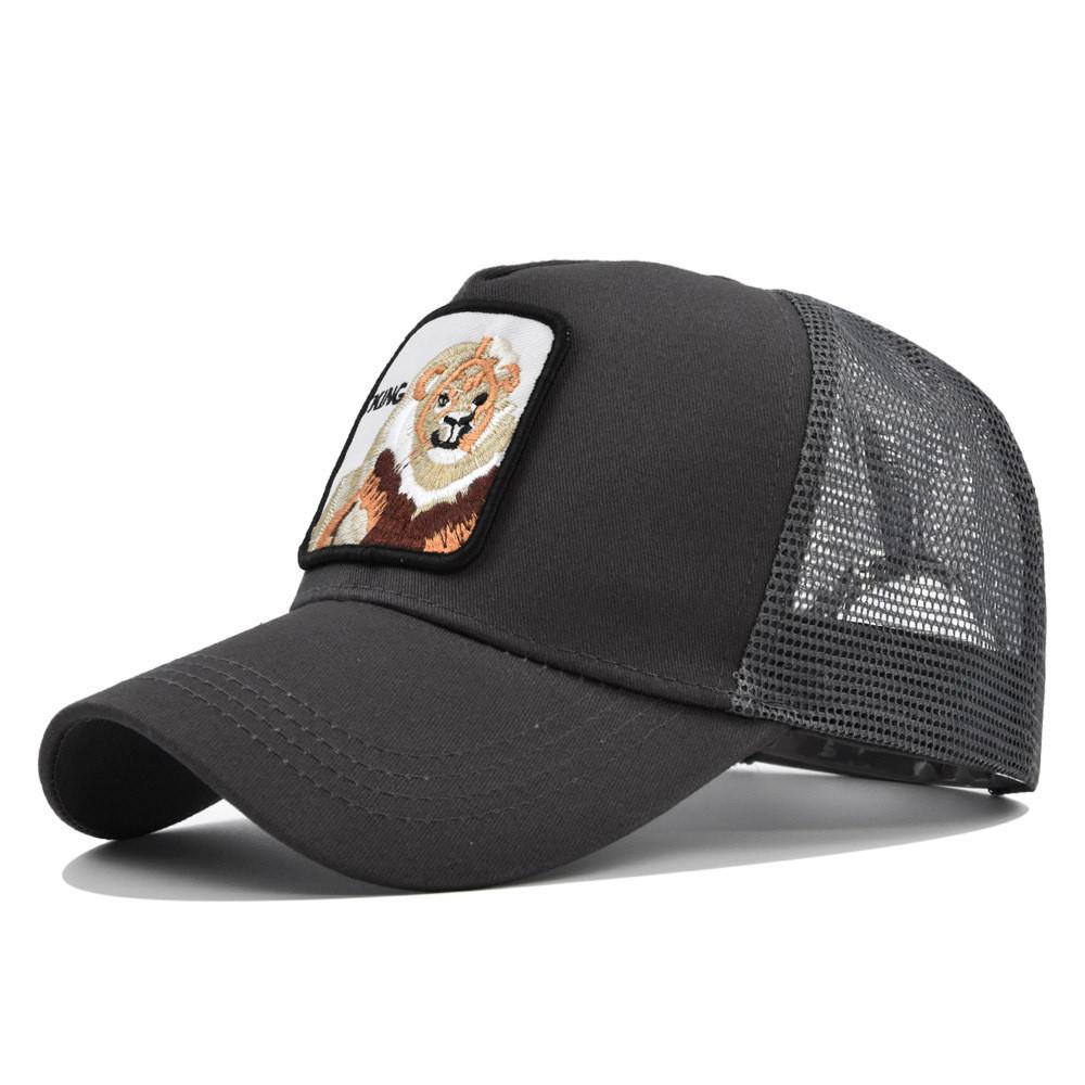 

Lion Cap Baseball Embroidered Adjustable Curved Brim Cotton Sun Protection Hat серый