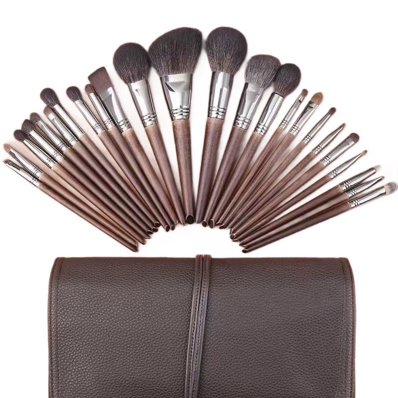 24-Piece Professional Animal Hair Makeup Brush Set for Artists - Real Wool Brushes