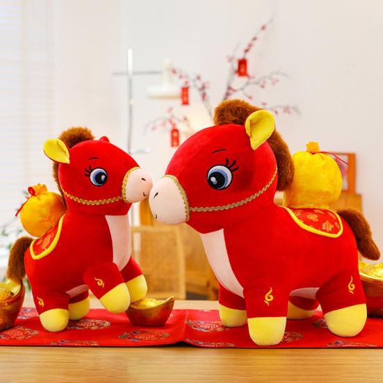 Horse Doll with Fukubukuro Decor Good Luck in Year of The Horse Chinese Style PP Cotton Filling Zodiac Pony Figurine