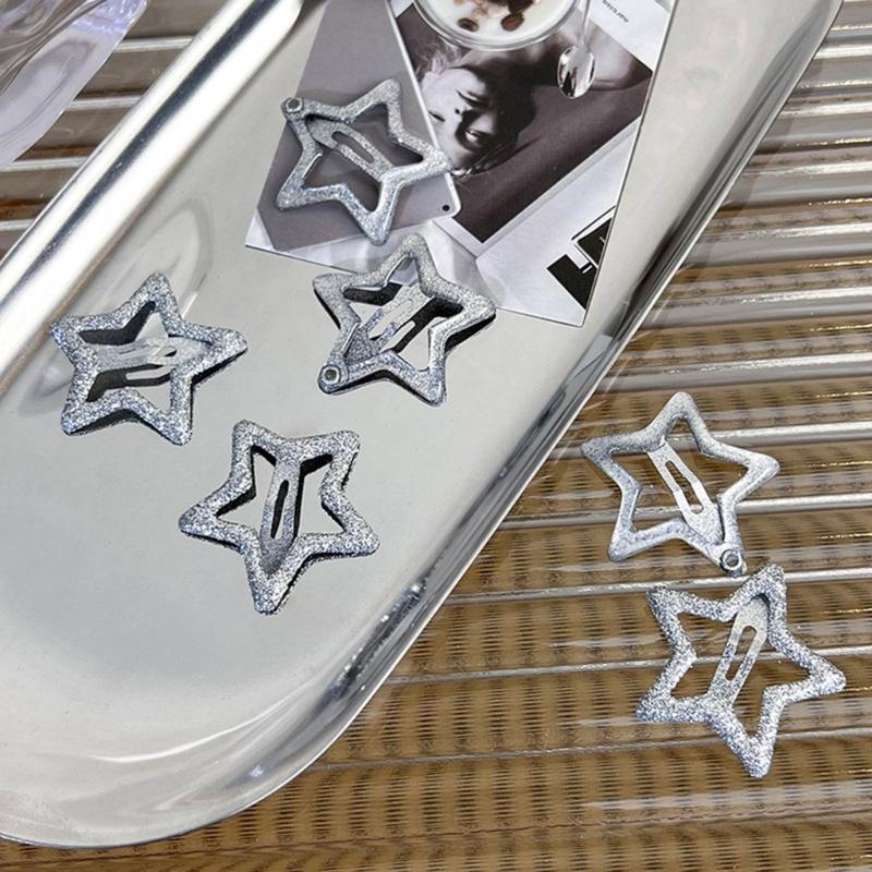 6pcs Fashion Sparkling Five-Pointed Star Hairpins Hair Duckbill Clip Sweet Hair Barrettes Fashion Hair Accessory Gifts