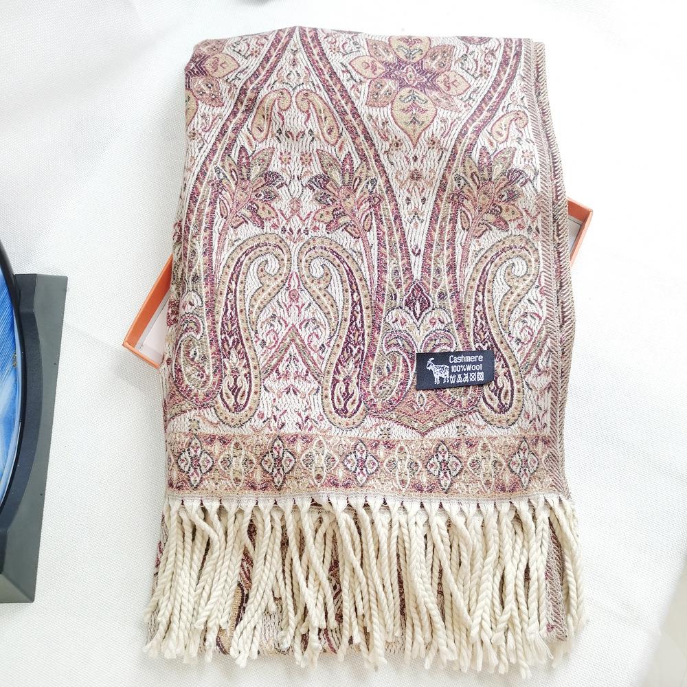 Cashew pattern long jacquard ethnic style vintage fringed shawl, dual-use scarf for women, warm travel cape