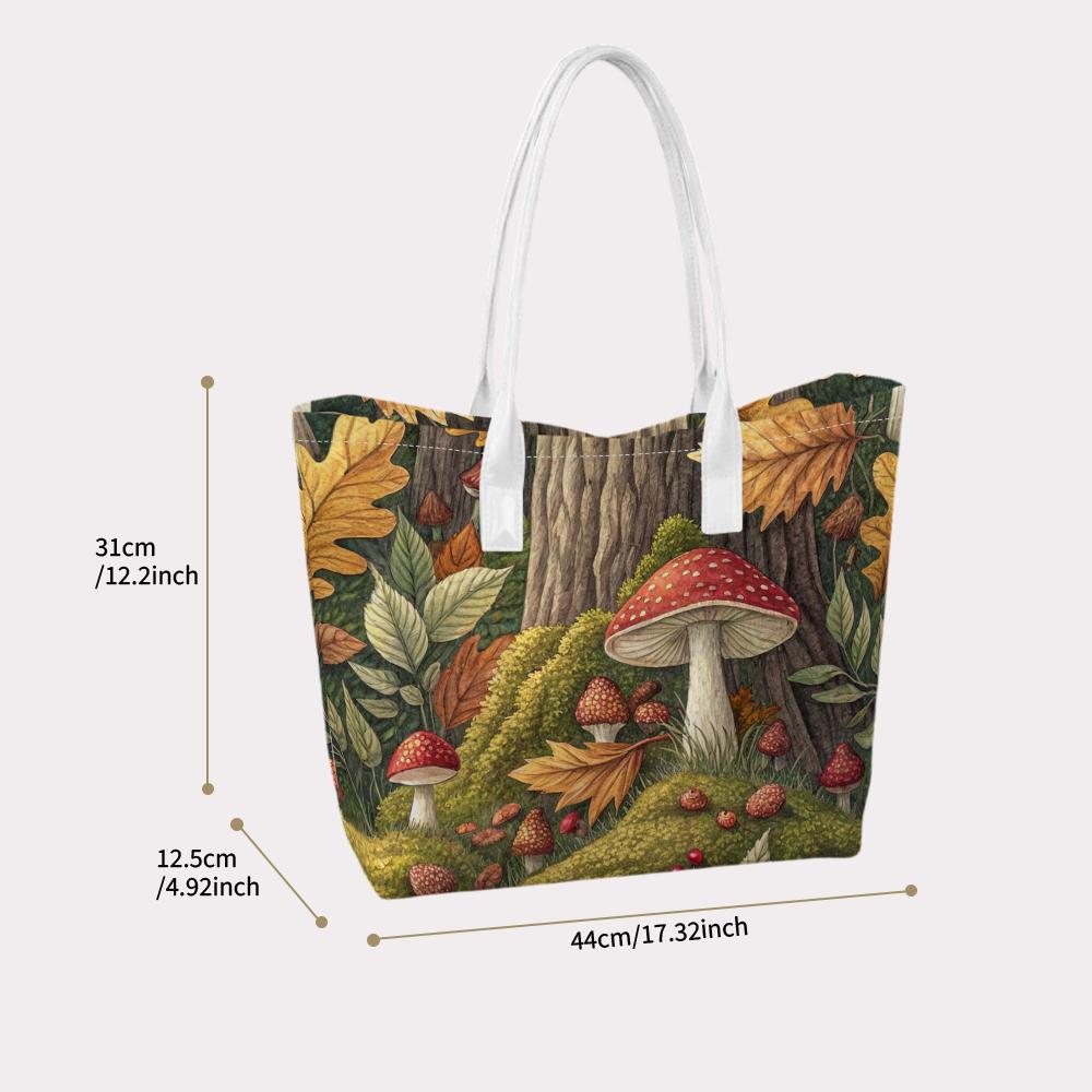 Cute Mushroom Print Casual Tote Bag Portable Daily Use Shoulder Handbag for Outdoor Shopping Travel