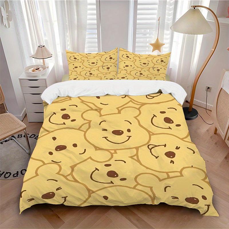 

3pcs set Pooh Bear1pc of quilt cover+2pcs of pillowcase, no core, print bedding, All Seasons Bedroom Setting055 135x200cm